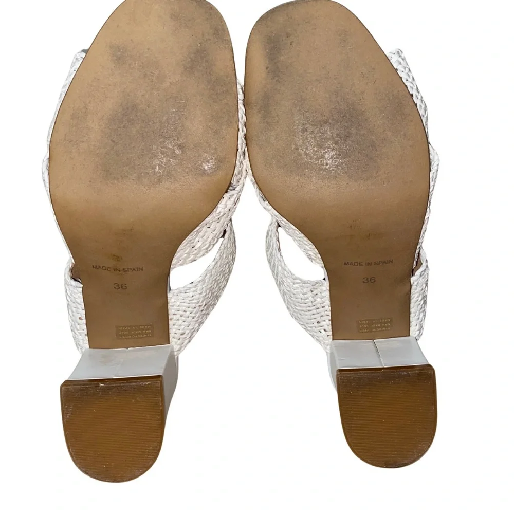 Anthropologie Woven Slide Sandals EU36 Cream 3in Heel 8.5in‎ Light Wear